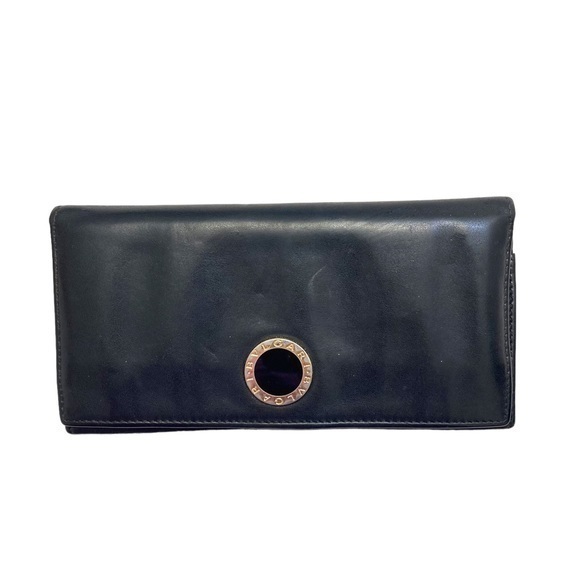 Bugari black leather long wallet